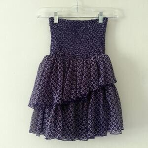 MAJE purple pattern shirred ruffle mini skirt